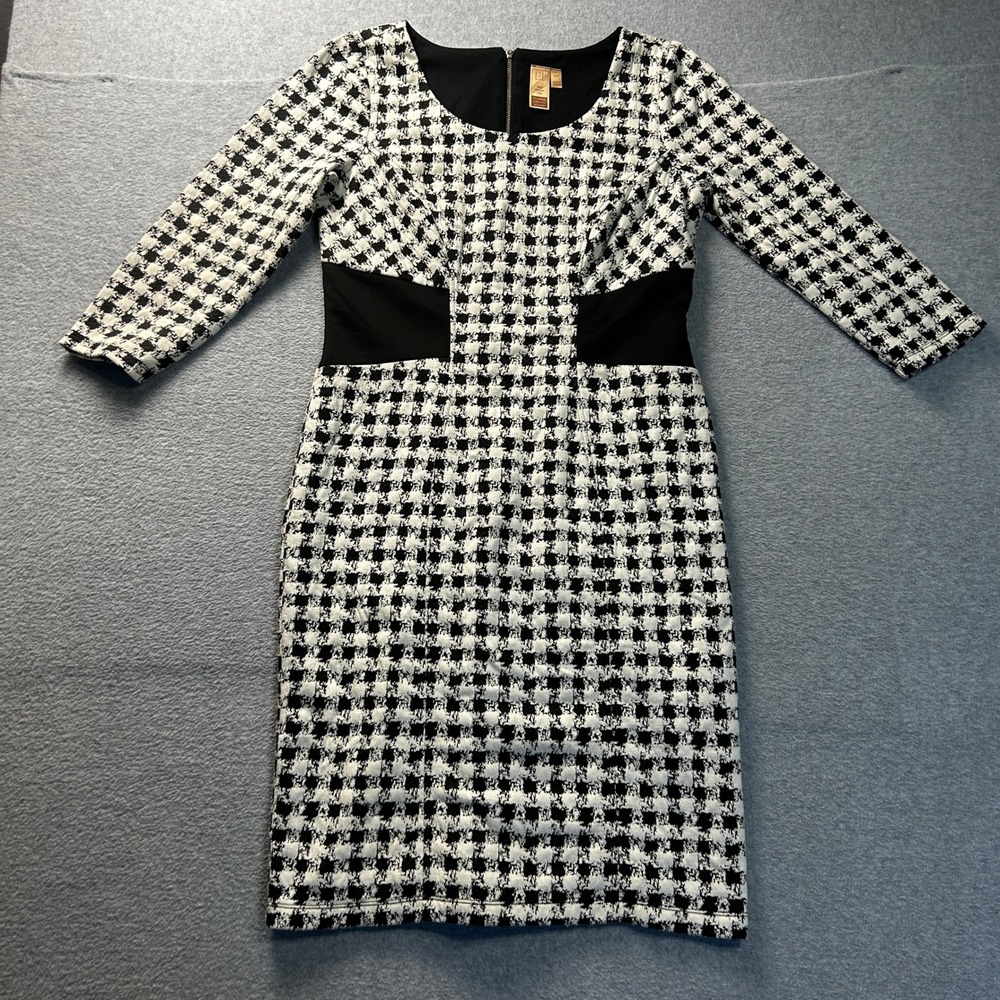 LEL Long Elegant Legs Sheath Career Dress Tweed Checkered Womens 12T Black White